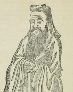 Engraving of Confucius standing in long robes